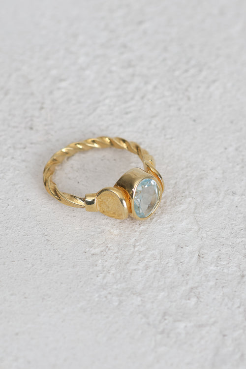 Topaz Doğal Taş 925 Ayar Gümüş Altın Kaplama Yüzük