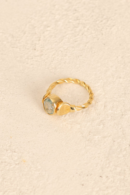 Topaz Doğal Taş 925 Ayar Gümüş Altın Kaplama Yüzük