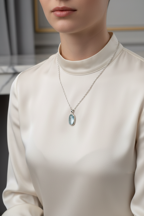 Topaz Doğal Taş 925 Ayar Gümüş Kolye