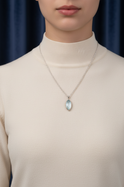 Topaz Doğal Taş 925 Ayar Gümüş Kolye