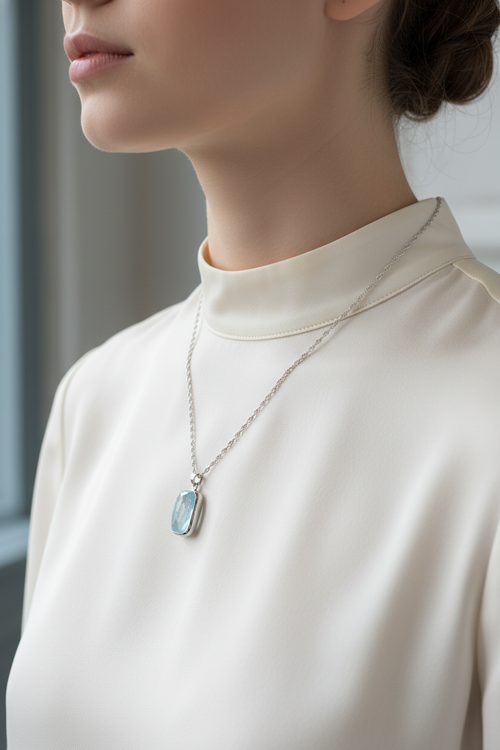 Topaz Doğal Taş 925 Ayar Gümüş Kolye