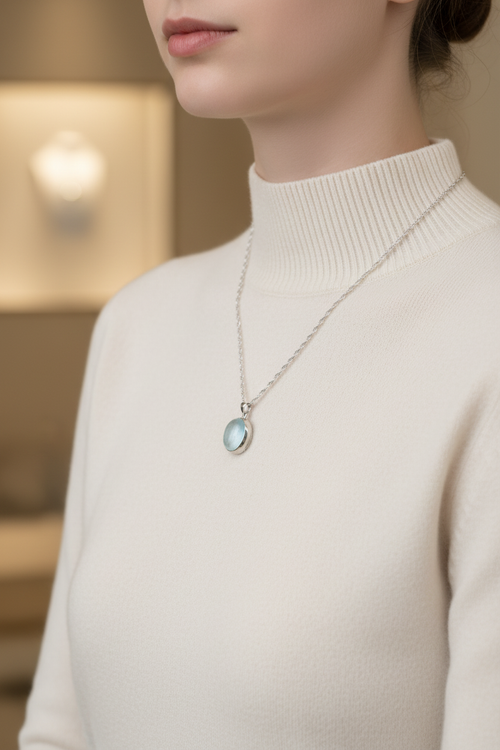 Topaz Doğal Taş 925 Ayar Gümüş Kolye