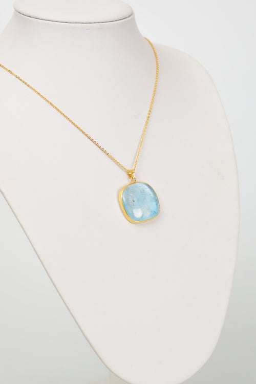 Topaz Doğal Taş 925 Ayar Gümüş Kolye ( Altın Kaplama )