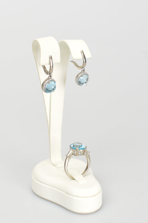 Topaz Doğal Taş 925 Ayar Gümüş Yüzük - Küpe Set