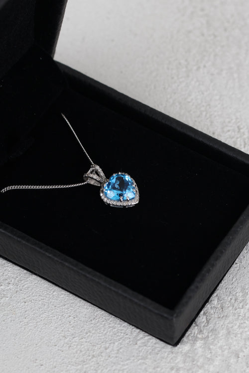 Topaz - Natural Stone 925 Sterling Silver Necklace with Diamonds