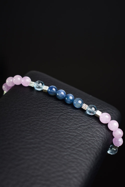 Topaz - Kunzit - Kıyanit Doğal Taş 925 Ayar Gümüş Aparatlı Bileklik Unisex