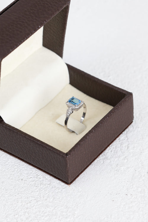 Topaz - Pırlantalı Doğal Taş 925 Ayar Gümüş Yüzük