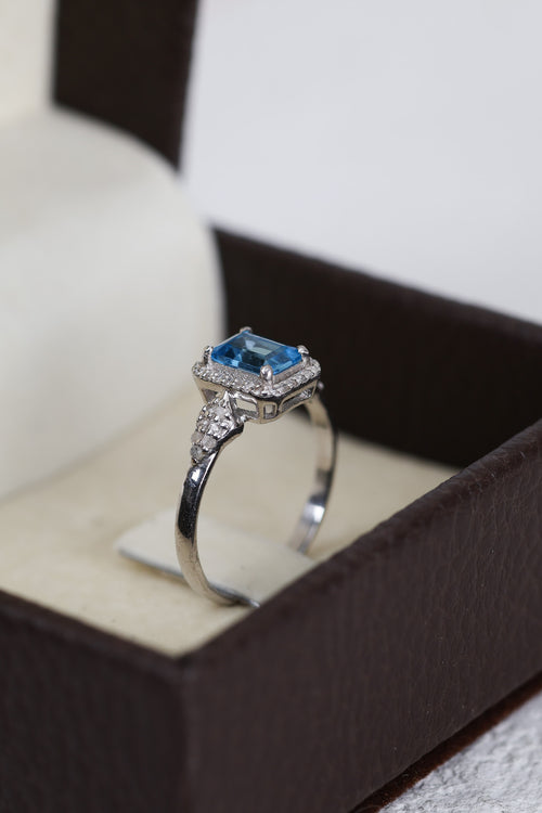 Topaz - Pırlantalı Doğal Taş 925 Ayar Gümüş Yüzük