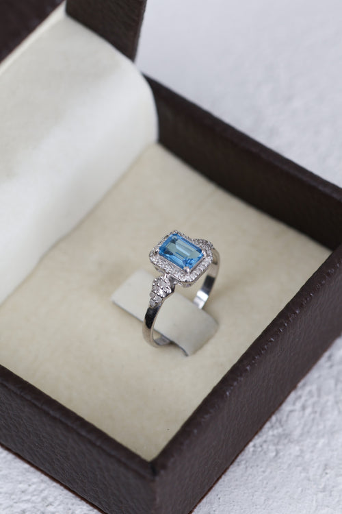 Topaz - Pırlantalı Doğal Taş 925 Ayar Gümüş Yüzük