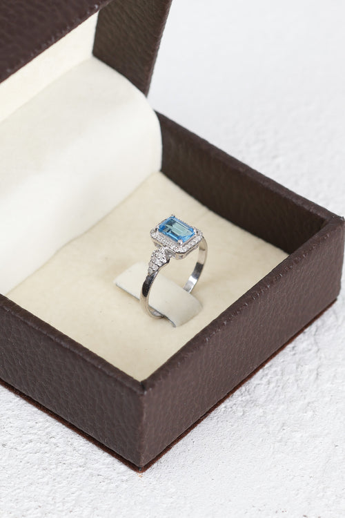 Topaz - Pırlantalı Doğal Taş 925 Ayar Gümüş Yüzük