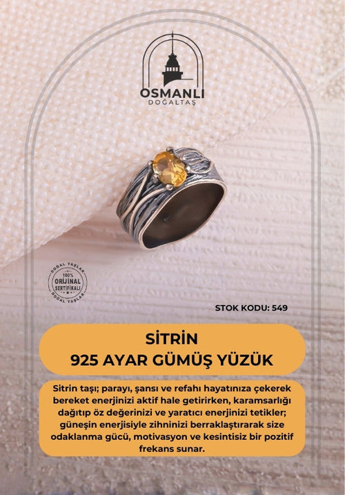 Sertifikalı Sitrin 925 Ayar Gümüş Yüzük (SK:549)