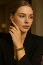 Sertifikalı Tsavorit – Lal (Garnet) Doğal Taş Bileklik – 6 mm Küre Kesim | Çift Sıra Makrome Tasarım | A+ Kalite