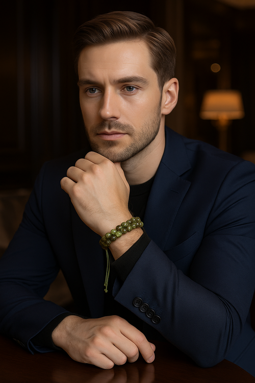 Sertifikalı Tsavorit – Lal (Garnet) Doğal Taş Bileklik – 6 mm Küre Kesim | Çift Sıra Makrome Tasarım | A+ Kalite