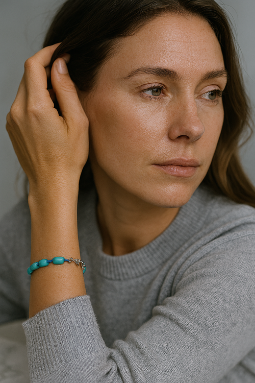 Turkuaz Doğal Taş Gümüş Bileklik – 5 x 8 mm Özel Kesim