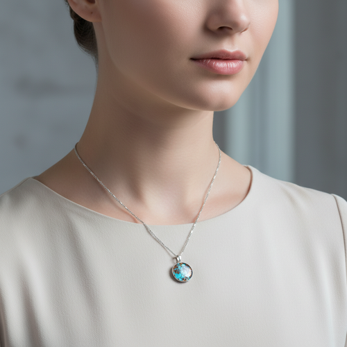 Turkuaz Firuze Doğal Taş Gümüş Kolye