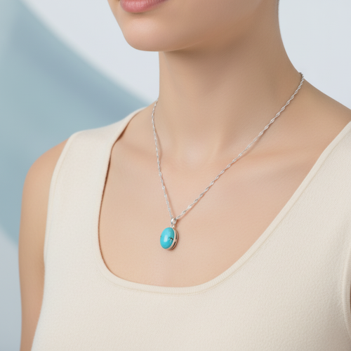 Turkuaz Firuze Doğal Taş Gümüş Kolye