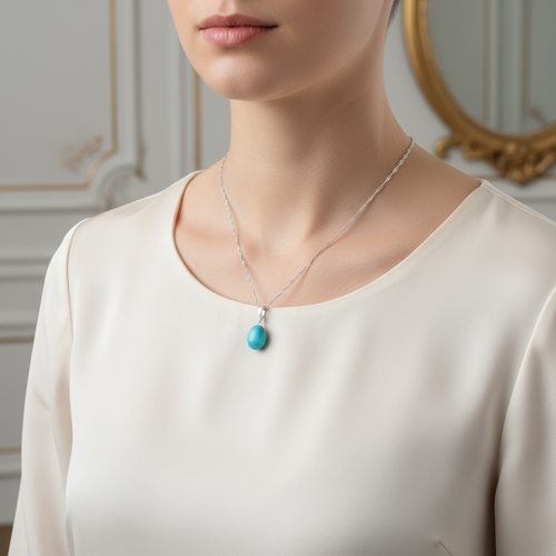 Turkuaz Firuze Doğal Taş Gümüş Kolye