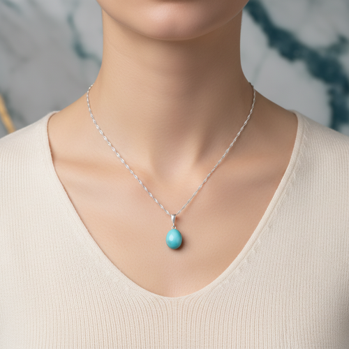 Turkuaz Firuze Doğal Taş Gümüş Kolye