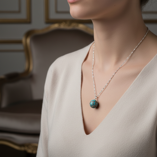 Turkuaz Firuze Doğal Taş Gümüş Kolye