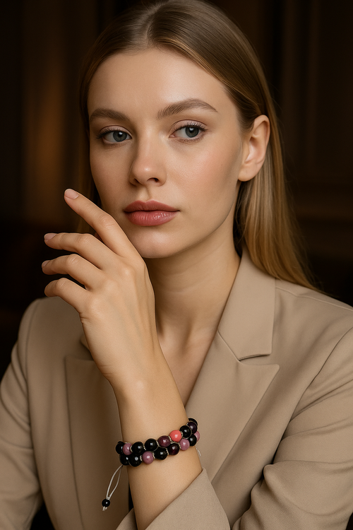 Turmalin Doğal Taş Çift Sıra Makrome Bileklik 8 mm