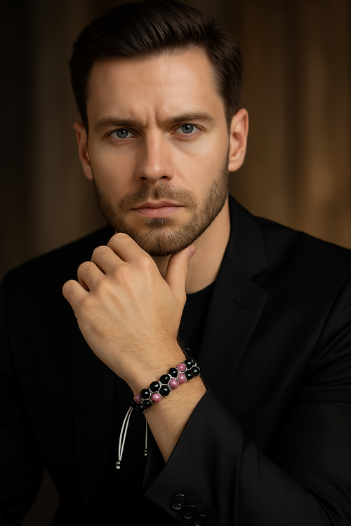 Turmalin Doğal Taş Çift Sıra Makrome Bileklik 8 mm