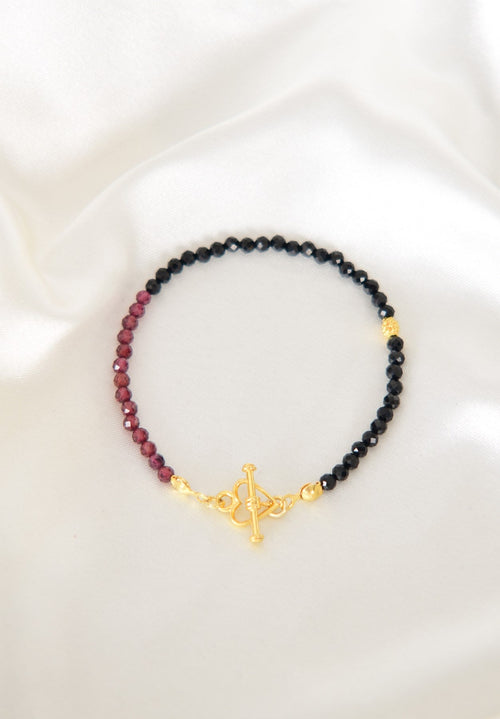 Turmalin - Garnet Doğal Taş 925 Ayar Gümüş Kapama Bileklik - Ayışığı Koleksiyonu