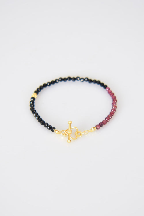 Turmalin - Garnet Doğal Taş 925 Ayar Gümüş Kapama Bileklik - Ayışığı Koleksiyonu