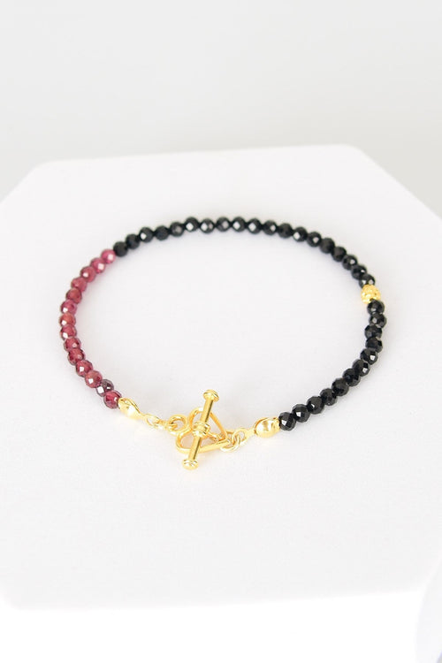 Turmalin - Garnet Doğal Taş 925 Ayar Gümüş Kapama Bileklik - Ayışığı Koleksiyonu