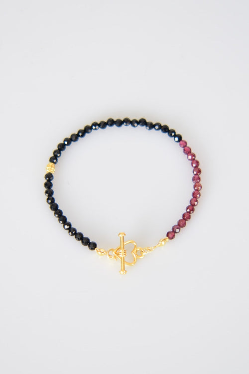 Turmalin - Garnet Doğal Taş 925 Ayar Gümüş Kapama Bileklik - Ayışığı Koleksiyonu