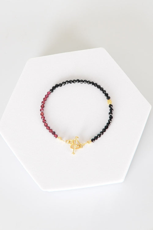 Turmalin - Garnet Doğal Taş 925 Ayar Gümüş Kapama Bileklik - Ayışığı Koleksiyonu