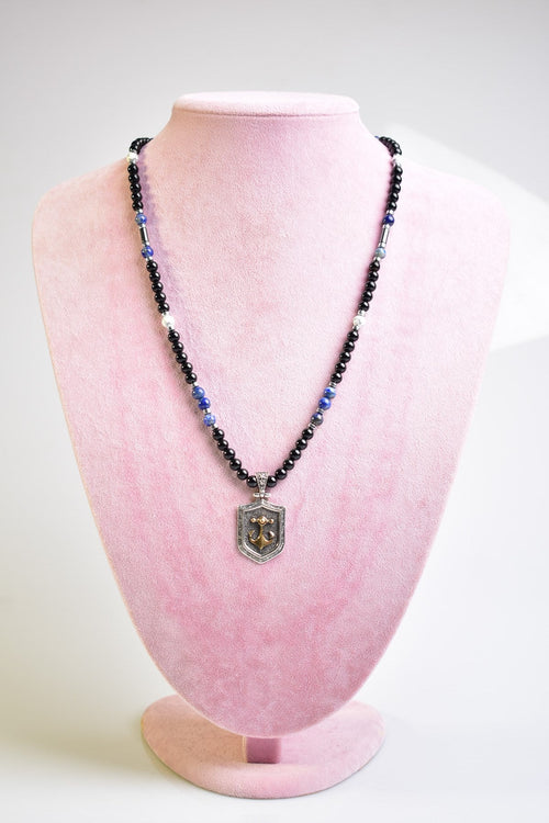 Turmalin - Lapis Doğal Taş 925 Ayar Gümüş Tasarım Kolye