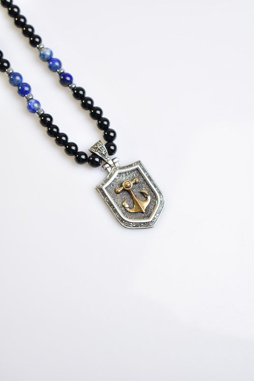 Turmalin - Lapis Doğal Taş 925 Ayar Gümüş Tasarım Kolye