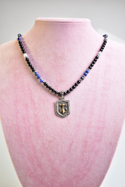 Turmalin - Lapis Doğal Taş 925 Ayar Gümüş Tasarım Kolye