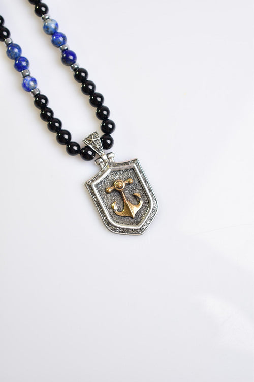 Turmalin - Lapis Doğal Taş 925 Ayar Gümüş Tasarım Kolye