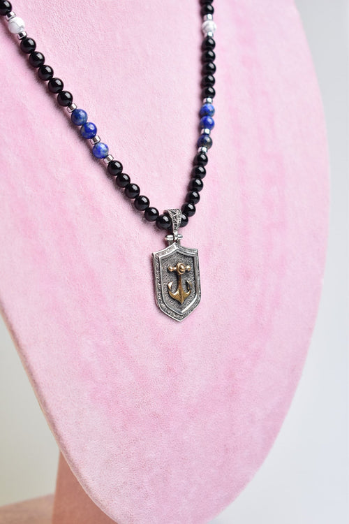 Turmalin - Lapis Doğal Taş 925 Ayar Gümüş Tasarım Kolye