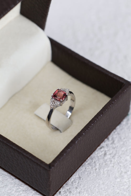 Turmalin - Pırlantalı Doğal Taş 925 Ayar Gümüş Yüzük