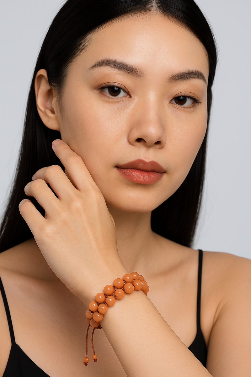 Turuncu Aventurin 8mm Çift Sıra Makrome Doğal Taş Bileklik - Görsel 1 - Safnaturel