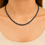 Uluslararası Sertifikalı Safir Doğal Taş Kolye – 3-4mm Özel Kesim