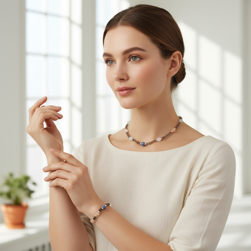 Terazi Burcu Doğal Taş Gümüş Kapamalı Kolye Bileklik Seti - Görsel 2 - Safnaturel