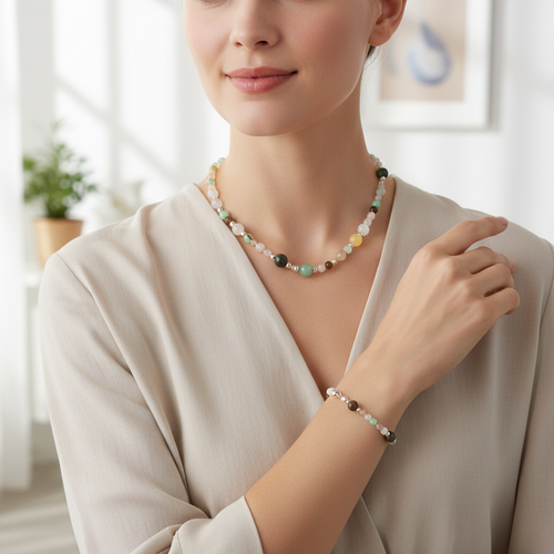 Yengeç Burcu Doğal Taş Gümüş Kapamalı Kolye Bileklik Seti - Görsel 2 - Safnaturel