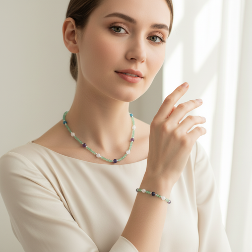 Yay Burcu Doğal Taş Gümüş Kapamalı Kolye Bileklik Seti - Görsel 2 - Safnaturel