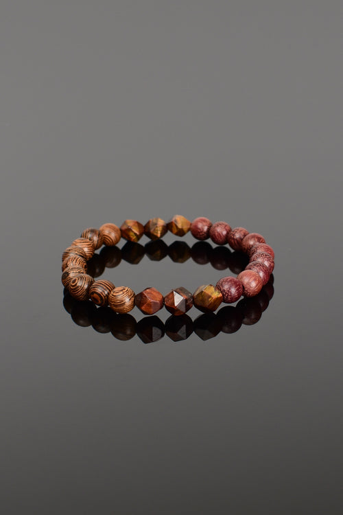 Wenge Wood - Rose Wood - Tiger Eye Natural Stone Bracelet