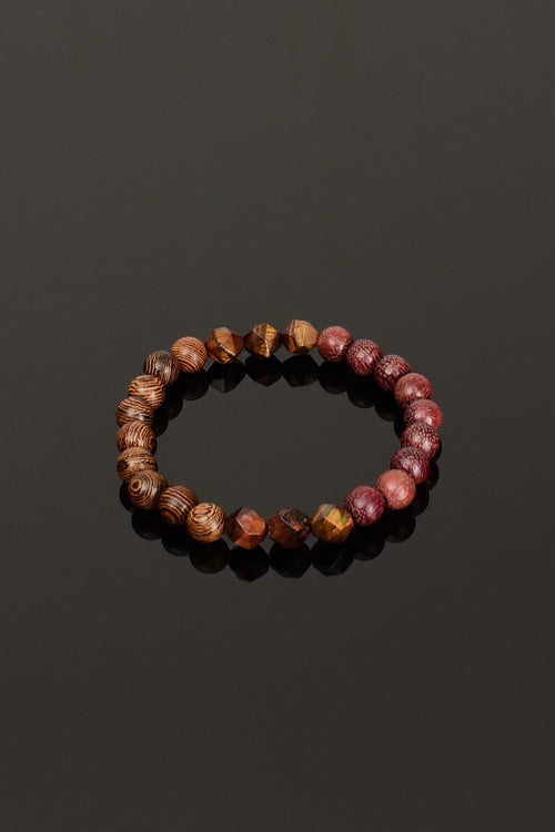 Wenge Wood - Rose Wood - Tiger Eye Natural Stone Bracelet