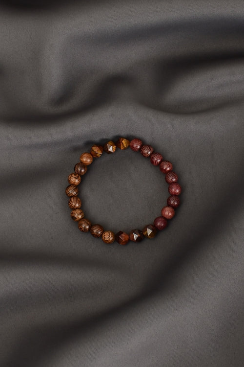 Wenge Wood - Rose Wood - Tiger Eye Natural Stone Bracelet