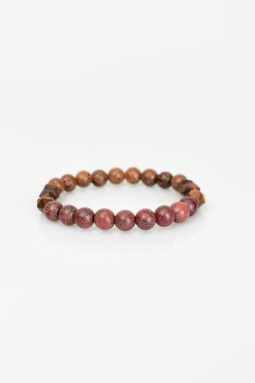 Wenge Wood - Rose Wood - Tiger Eye Natural Stone Bracelet