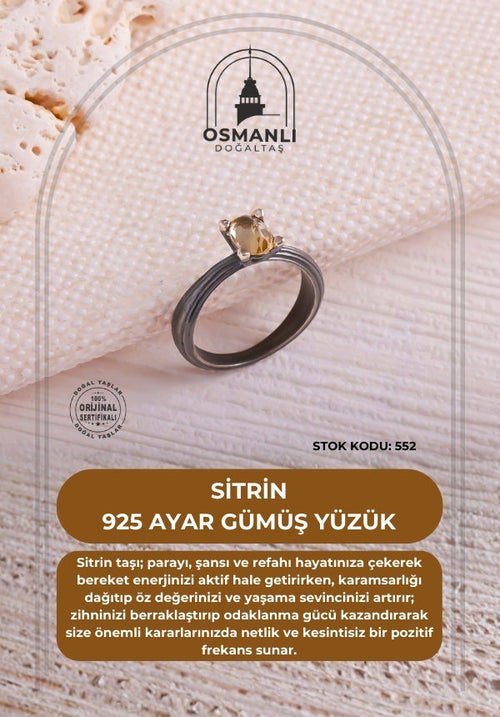 Sertifikalı Sitrin 925 Ayar Gümüş Yüzük (SK:552)