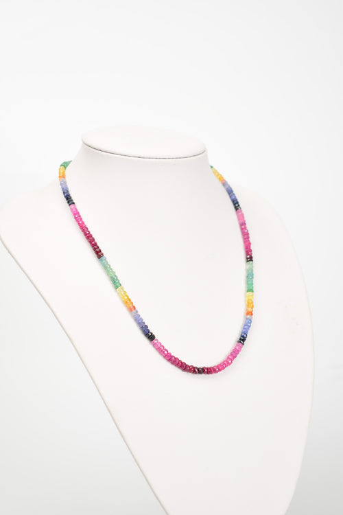 IGSL Uluslararası Sertifikalı Yakut – Zümrüt – Safir Doğal Taş Kolye – 3-4 mm Mikro Kesim | A+ Kalite