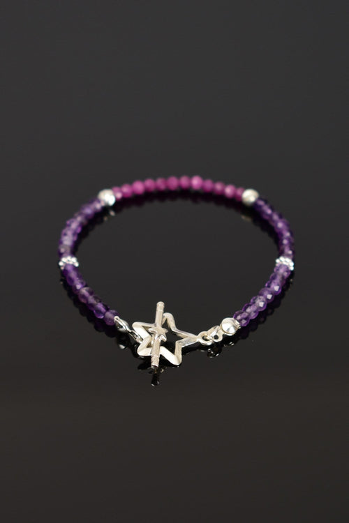 Ruby - Amethyst Natural Stone 925 Sterling Silver Closure Bracelet - Moonlight Collection