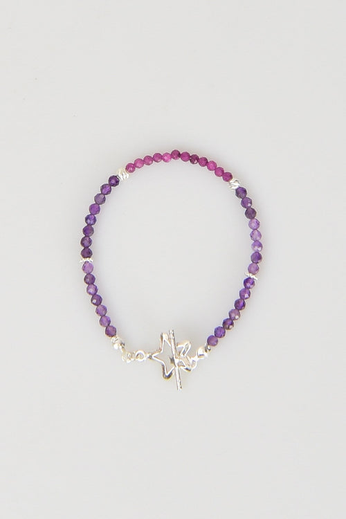 Ruby - Amethyst Natural Stone 925 Sterling Silver Closure Bracelet - Moonlight Collection