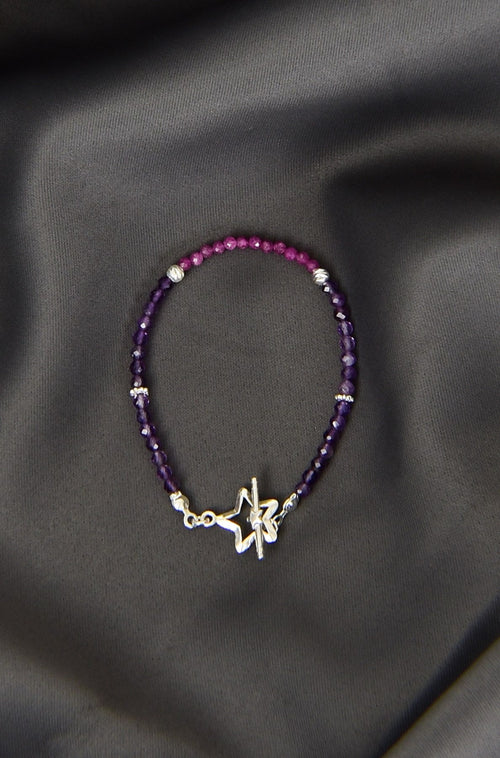 Ruby - Amethyst Natural Stone 925 Sterling Silver Closure Bracelet - Moonlight Collection